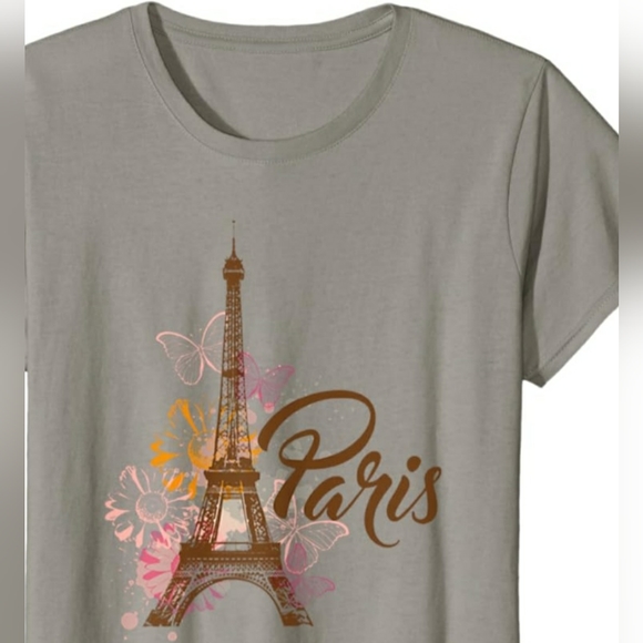Sold! Womens Paris Travel Floral Butterfly Graphic Print Tshirt, Medium, Gray - Picture 3 of 5